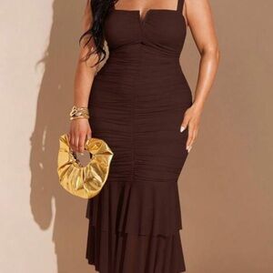 SHEIN Chocolate Brown Midi Dress